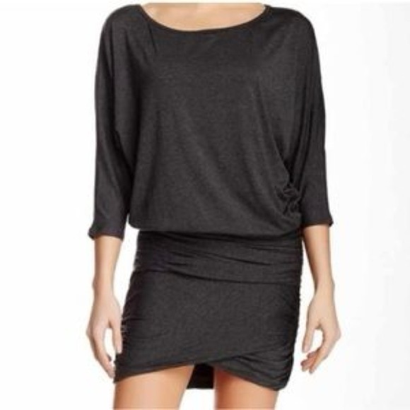 Beyond Yoga Anthropology Gray Tulip Hem Jersey Knit Ruched Dress Size Small - Picture 1 of 9